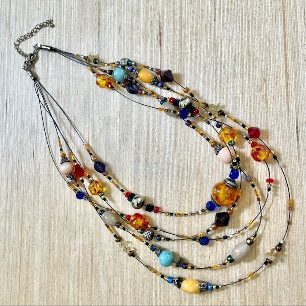 Colorful multi strand statement necklace